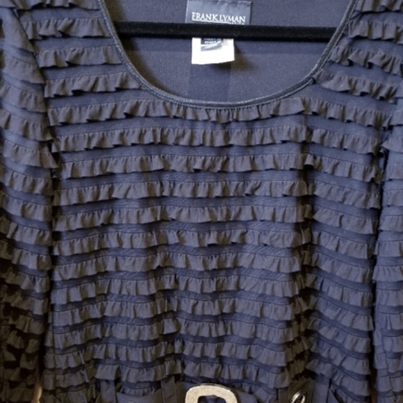 Frank Lyman Black Ruffle Silver Belt Top. - Picture 8 of 9